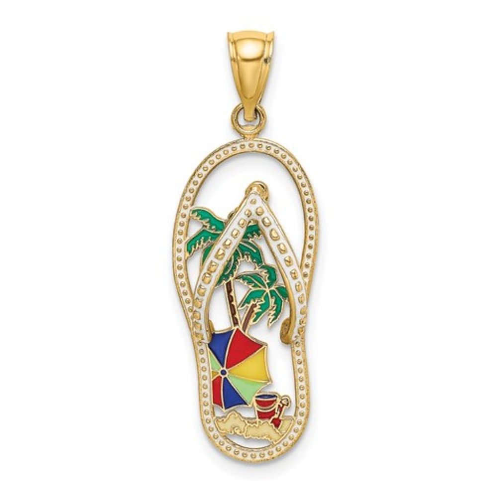 14k Gold Palm Tree Beach Flip-Flop charm Enamel